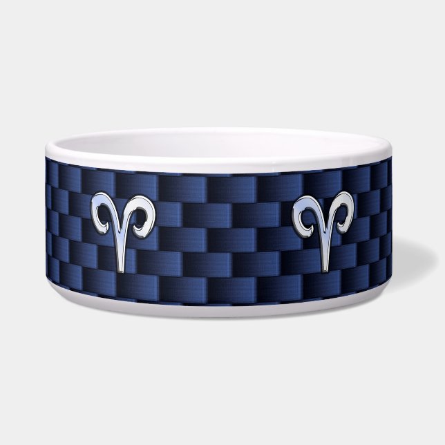 Silver Aries Zodiac Sign Navy Carbon Fibre Style (Front)