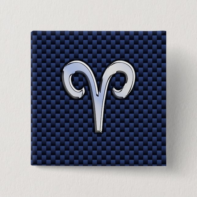 Silver Aries Zodiac Sign Navy Carbon Fibre Style 15 Cm Square Badge (Front)