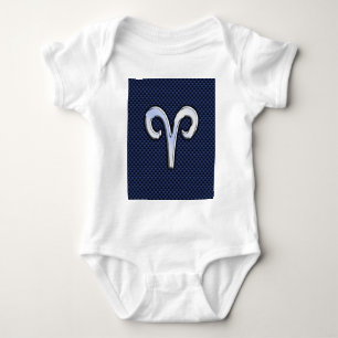 Silver Aries Zodiac Sign Navy Carbon Fibre Style Baby Bodysuit