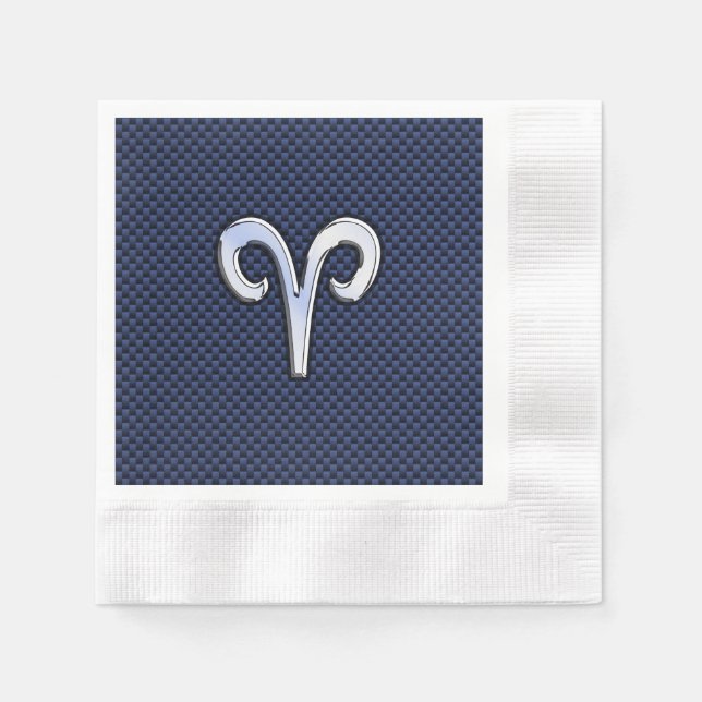 Silver Aries Zodiac Sign Navy Carbon Fibre Style Napkin (Front)