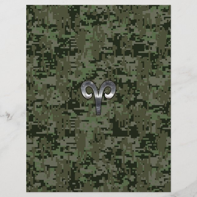Silver Aries Zodiac Symbol Green Digital Camo (Front)