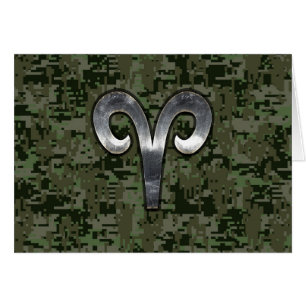 Silver Aries Zodiac Symbol Green Digital Camo