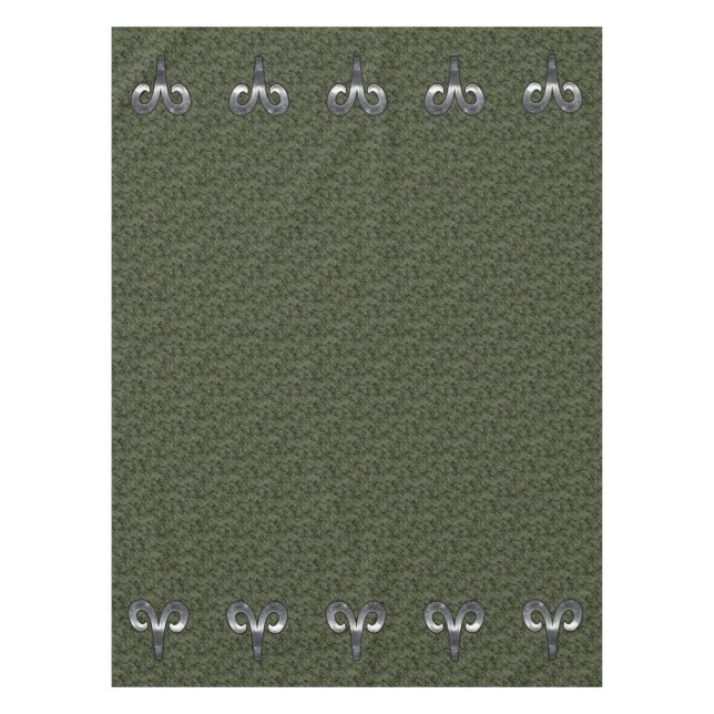 Silver Aries Zodiac Symbol on Green Digital Camo Tablecloth (Front)