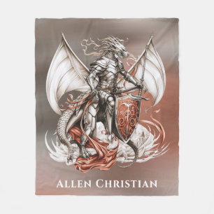 Silver Armour Dragon Orange Birthday Party Gift Fleece Blanket