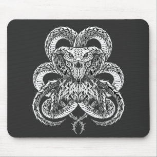 Silver Art Deco Cobra Ornamental Line Art Graphi Mouse Mat