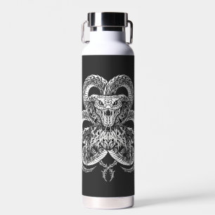 Silver Art Deco Cobra Ornamental Line Art Graphi Water Bottle
