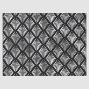 Silver Art Deco Fans on Black Decoupage Tissue Paper
