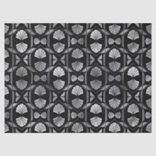 Silver Art Deco Shells on Black Decoupage Tissue Paper