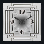 Silver Art Deco Square Wall Clock<br><div class="desc">Great clock design. You will love it like others. Be free to use this design for other product you like or to customise and add your text. Follow me for more. Thank you. Have a nice day.</div>