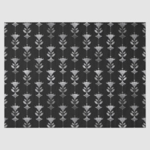 Silver Art Deco Style Flowers on Black Decoupage Tissue Paper
