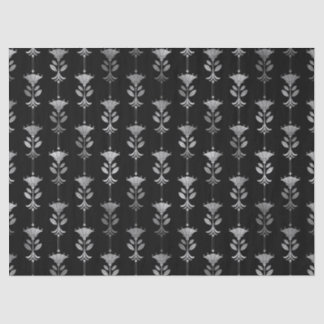 Silver Art Deco Style Flowers on Black Decoupage Tissue Paper