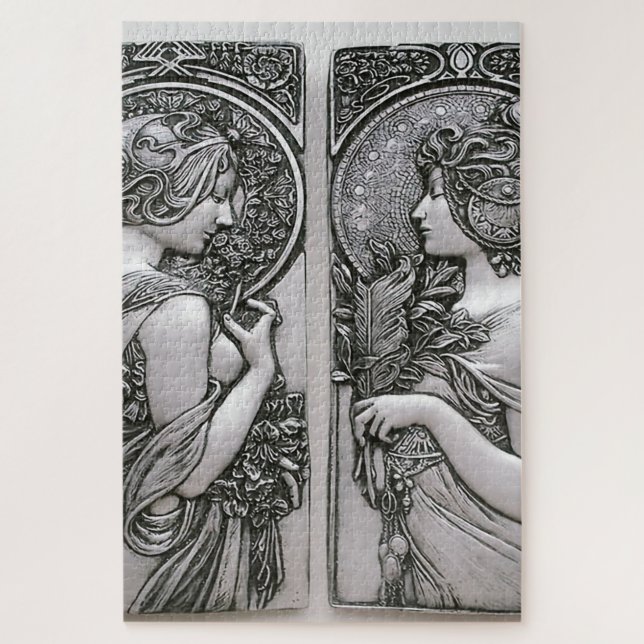Silver ,Art nouveau ,design, females,Mucha,beautif Jigsaw Puzzle (Vertical)