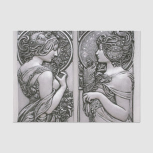 Silver ,Art nouveau ,design, females,Mucha,beautif Tissue Paper