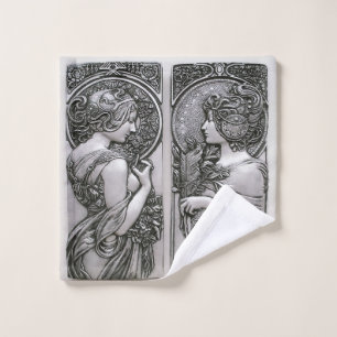 Silver ,Art nouveau ,design, females,Mucha,beautif Wash Cloth
