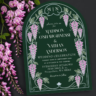 Silver Art Nouveau Pink Wisteria Wedding Arch Invitation
