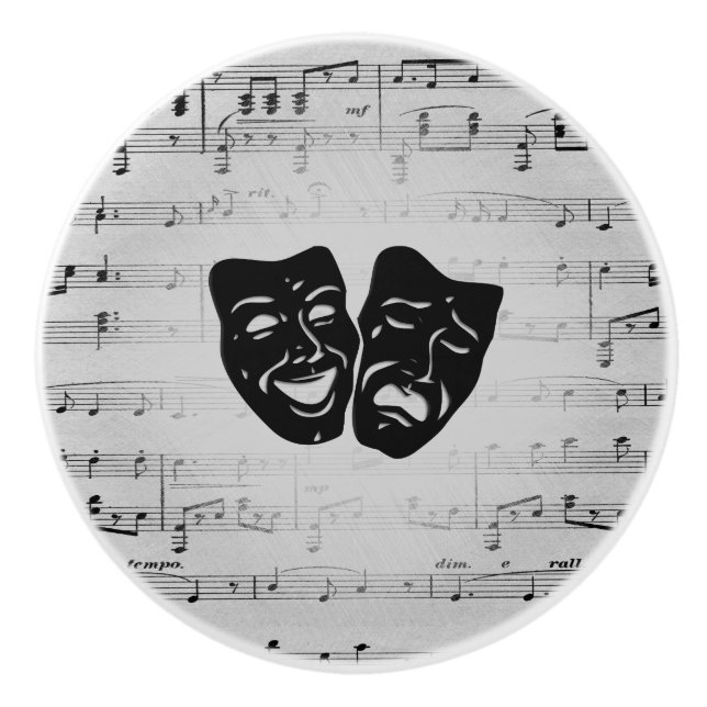 Silver Art Unites Theatre Masks Ceramic Knob (Front)