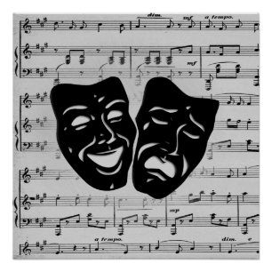 Silver Art Unites Theatre Masks Poster