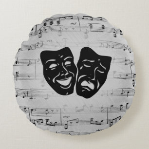 Silver Art Unites Theatre Masks Round Cushion