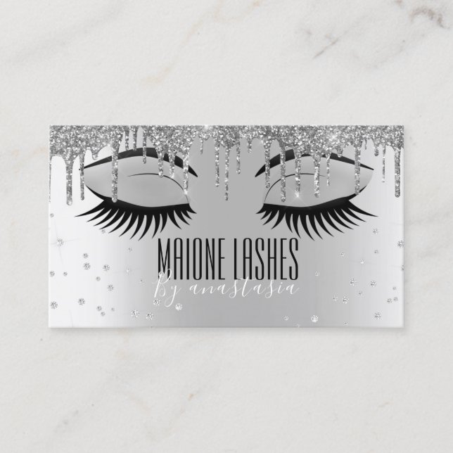 Silver Artist Blush Makeup Lashes Glitter Drips Business Card (Front)