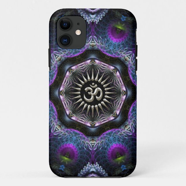 Silver Aum Hexagon Fantasy Fractals New-Age Case-Mate iPhone Case (Back)