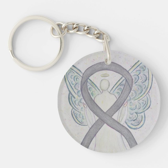 Silver Awareness Ribbon Angel Customised Key chain (Front)
