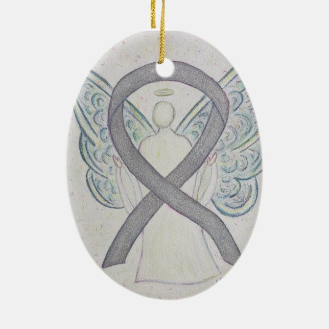 Silver Awareness Ribbon Angel Ornament (Back)