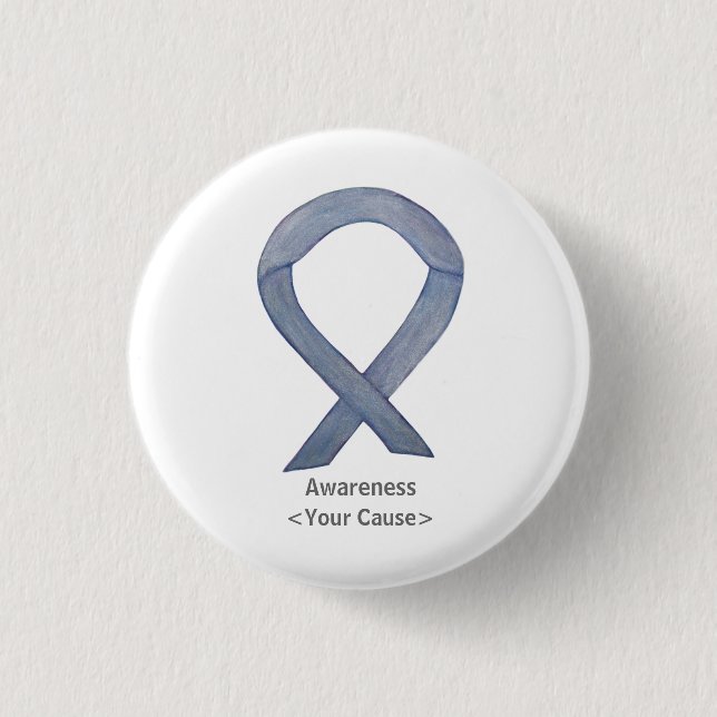 Silver Awareness Ribbon Custom Art Pin Buttons (Front)