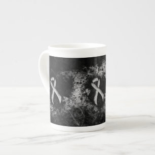 Silver Awareness Ribbon Grunge Heart Bone China Mug