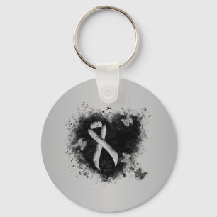 Silver Awareness Ribbon Grunge Heart Key Ring