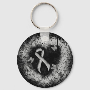 Silver Awareness Ribbon Grunge Heart Key Ring