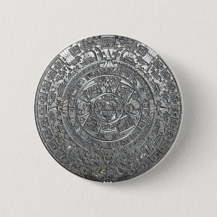 Silver Aztec Calendar 6 Cm Round Badge