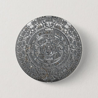 Silver Aztec Calendar 6 Cm Round Badge