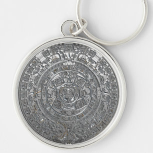 Silver Aztec Calendar Key Ring