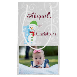 Silver Baby 1st Christmas Photo Small Gift Bag