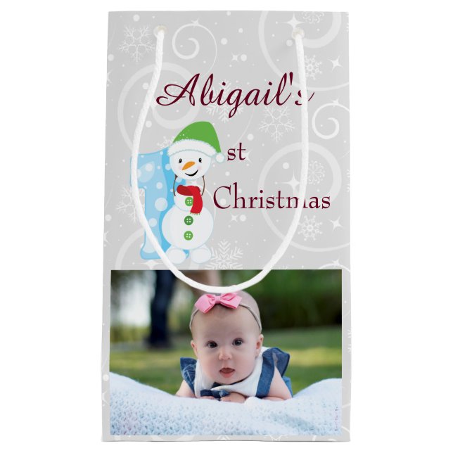 Silver Baby 1st Christmas Photo Small Gift Bag (Front)