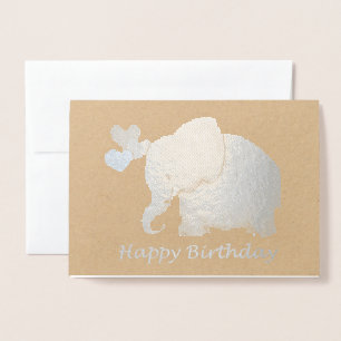 Silver Baby Elephant With Balloons Happy Birthday Foil Card