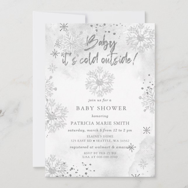 Silver Baby its Cold Outside Winter Baby Shower Invitation (Front)