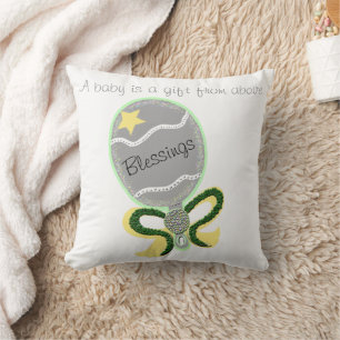 Silver Baby Rattle Yellow Star Green Bow Blessings Cushion