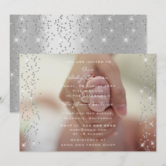 Silver Baby Shower Boy Girl Photo Confetti Invitation (Front/Back)