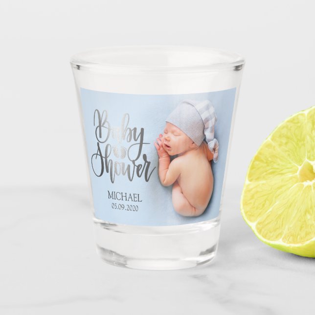 Silver Baby Shower Feet Photo Shot Glass (Front)
