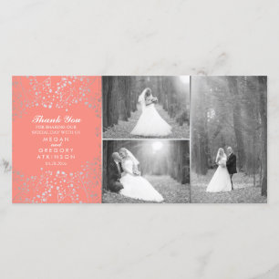 Silver Baby's Breath Coral Wedding Photo Thank You Card