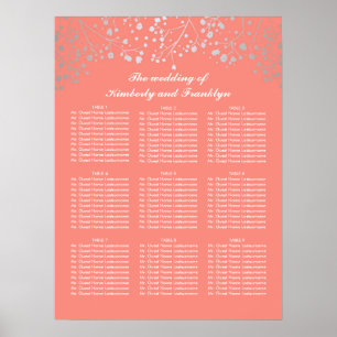 Silver Baby's Breath Coral Wedding Seating Chart