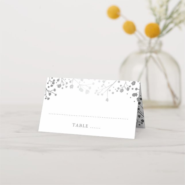 Silver Baby's Breath Elegant Place Card (Front)
