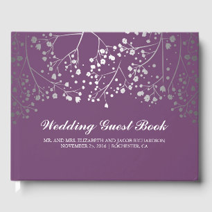Silver Baby's Breath Floral Elegant Plum Purple Guest Book
