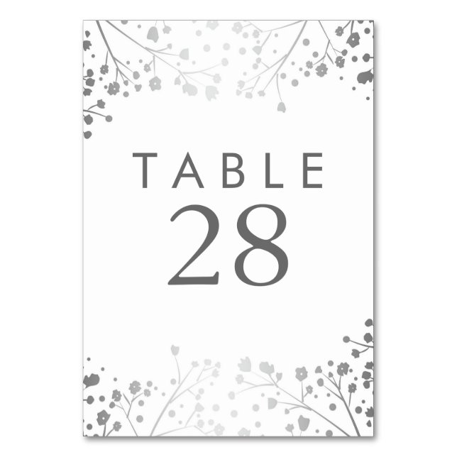 Silver Baby's Breath Wedding Table Number (Front)