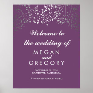 Silver Baby's Breath Wedding Welcome Sign Plum