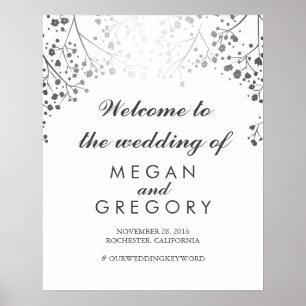 Silver Baby's Breath Wedding Welcome Sign Plum