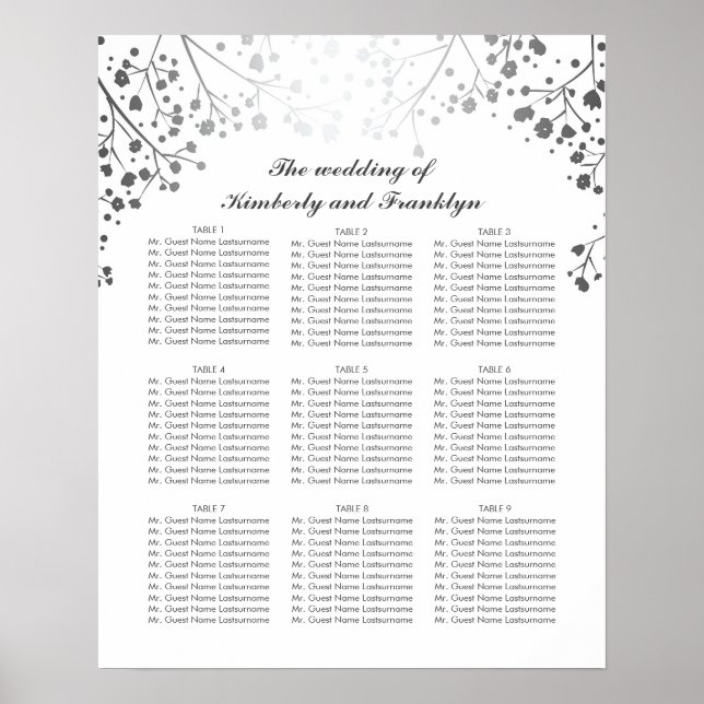 Silver Baby's Breath White Wedding Seating Chart (Front)