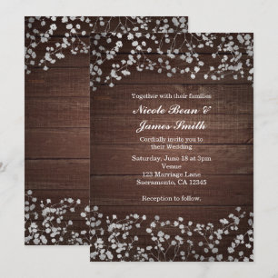 Silver Baby's Breath & Wood Wedding Invitations