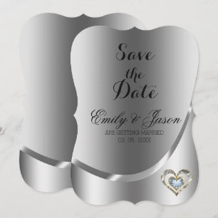 Silver Background And Diamond Heart-Save The Date Invitation